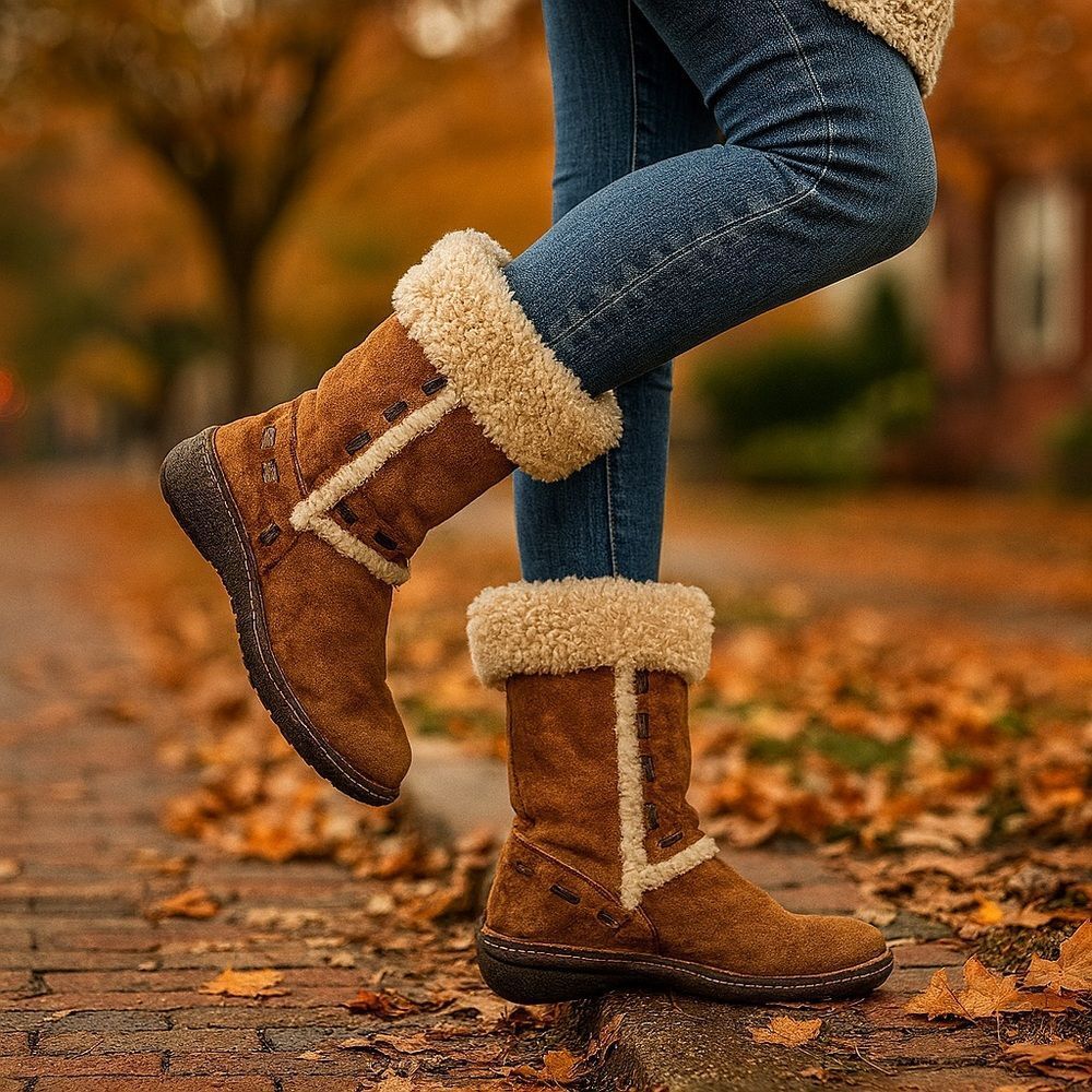 Ugg Australia Elijo Chestnut Brown Suede Winter Fur Cuff Boots #5674 - Picture 2 of 15